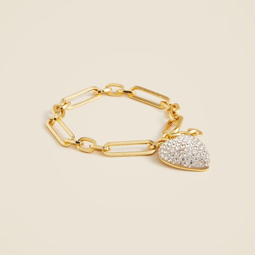 J. Crew 14k Gold-Plated Pavé-encrusted Heart Charm Bracelet NWT